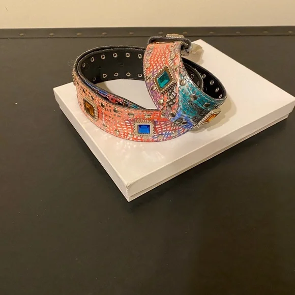 Colorful Rhinestones Embellished Western Cowgirl Festive Belt/Silver Buckle